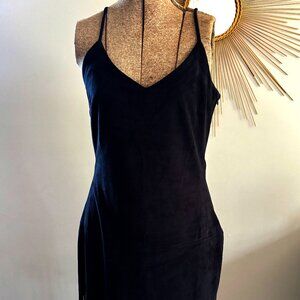 Black Suede Spaghetti Strap Fringe Dress